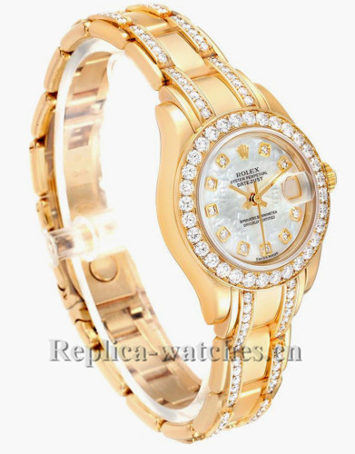Replica Rolex Pearlmaster 80298 oyster case 29mm MOP dial Diamond Ladies Watch