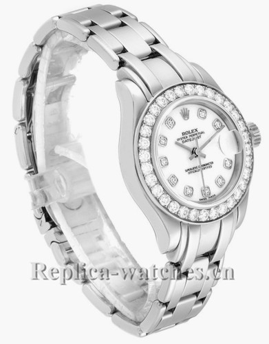 Replica Rolex Pearlmaster 80299 oyster case 29mm White dial Diamond Ladies Watch