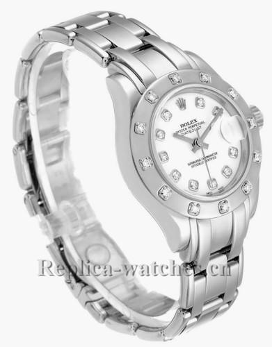 Replica Rolex Pearlmaster  80319 oyster case 29mm White Dial Diamond Ladies Watch