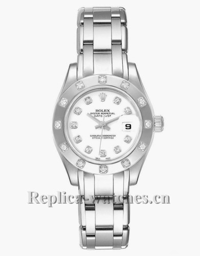 Replica Rolex Pearlmaster  80319 oyster case 29mm White Dial Diamond Ladies Watch
