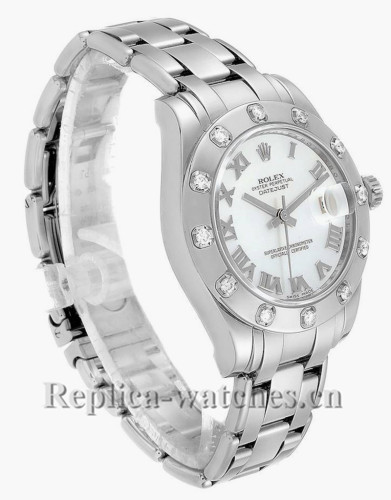 Replica Rolex Pearlmaster Midsize 81319 oyster case 34mm MOP dial Diamond Ladies Watch