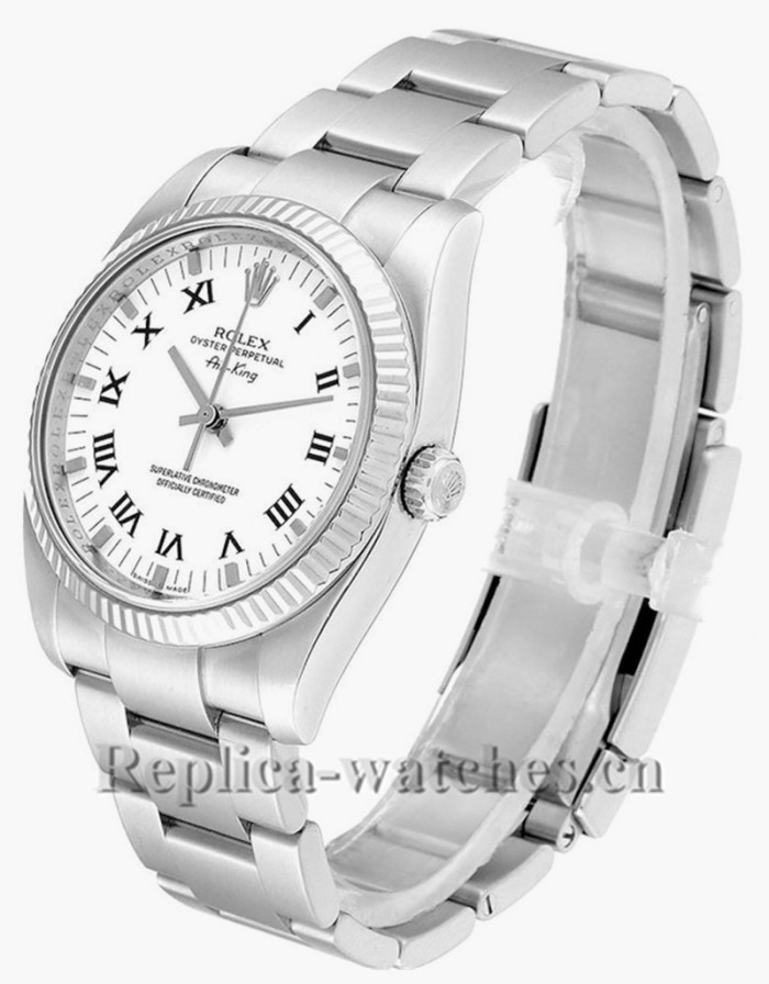 Replica Rolex Air King 114234 Stainless steel case 34mm White Dial Mens Watch