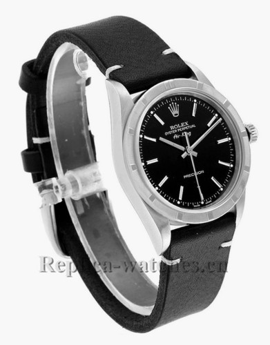 Replica Rolex Air King 14010 Black Dial 34mm Leather Strap Steeel Mens Watch