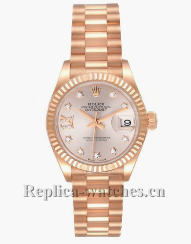 Replica Rolex President 279175 oyster case 28mm Rose Diamond dial Ladies Watch