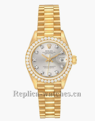 Replica Rolex President Datejust 69138 oyster case 26mm Silver Diamond Dial Ladies Watch
