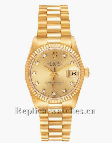 Replica Rolex President Datejust 68278 oyster case 31mm Champagne dial Diamond Watch