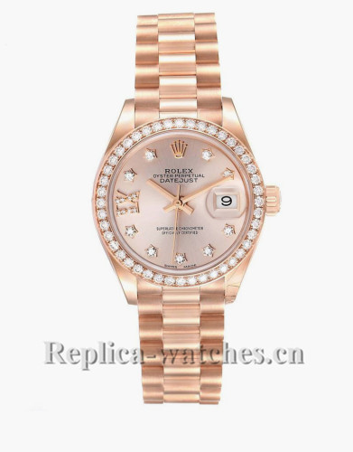Replica Rolex President 279135 oyster case 28mm rose dial Diamond Ladies Watch