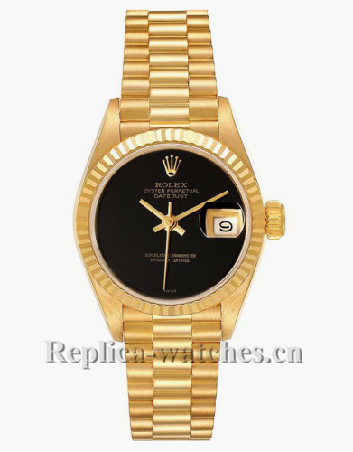 Replica Rolex President Datejust 69178 oyster case 26mm Black Onyx Dial Ladies Watch