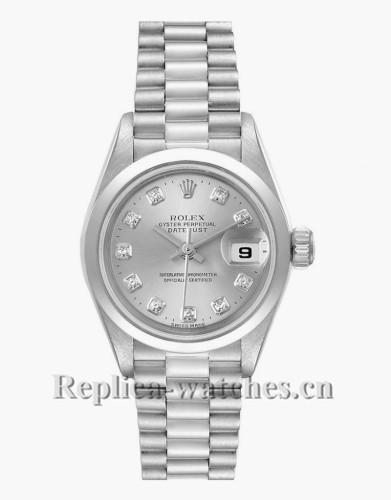 Replica Rolex President 79166 oyster case 26mm Silver Diamond Dial Ladies Watch