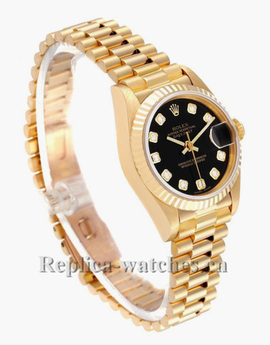 Replica Rolex President Datejust 69178 oyster case 26mm Black Diamond Dial Ladies Watch