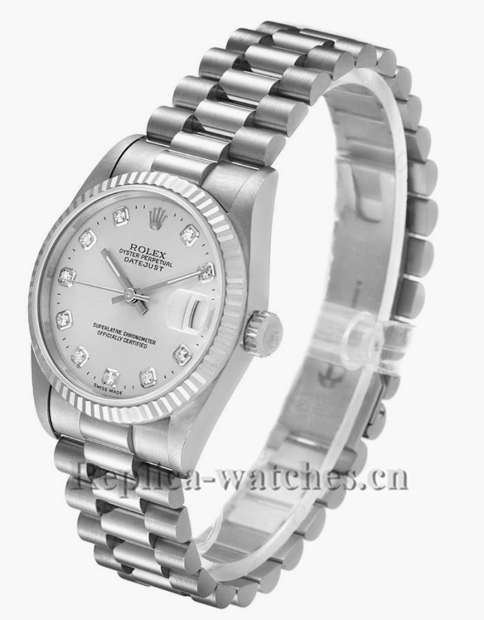 Replica Rolex President Datejust Midsize 68279 oyster case 31mm Silver dial Diamond Watch