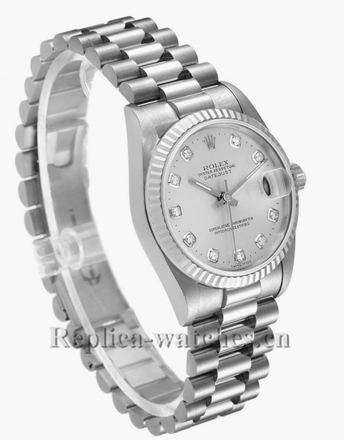 Replica Rolex President Datejust Midsize 68279 oyster case 31mm Silver dial Diamond Watch