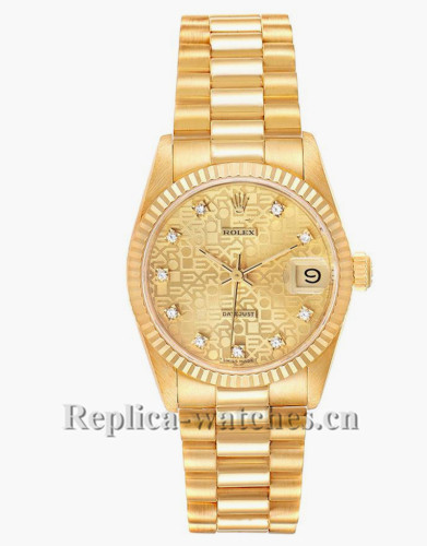 Replica Rolex President Datejust  68278 Midsize 31mm Champagne dial Diamond Ladies Watch