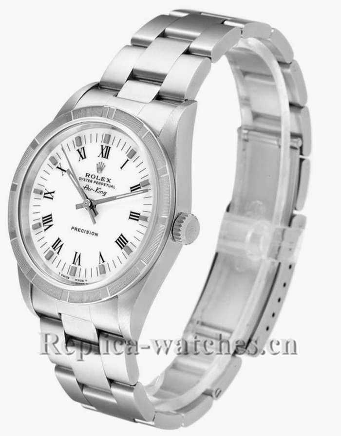 Replica Rolex Air King 14010 Stainless steel case 34mm White Roman Dial Mens Watch