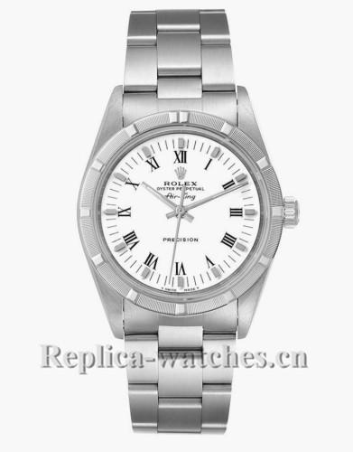 Replica Rolex Air King 14010 Stainless steel case 34mm White Roman Dial Mens Watch