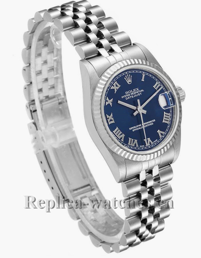 Replica Rolex Datejust Midsize 78274 Blue Roman Dial Stainless steel jubilee bracelet 31mm Ladies Watch