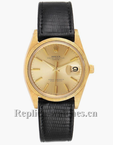 Replica Rolex Date 1502 cyclops magnifier 35mm Florentine Finish Vintage Champagne dial Mens Watch