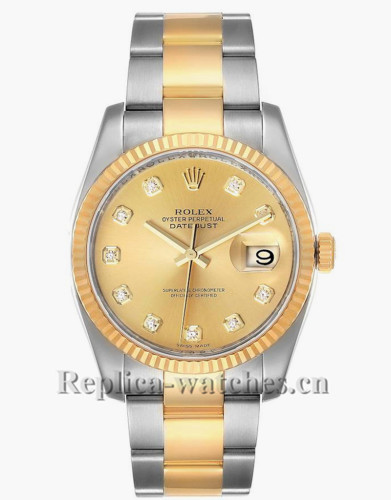 Replica Rolex Datejust 116233 Stainless steel case 36mm Champagne dial Diamond Mens Watch