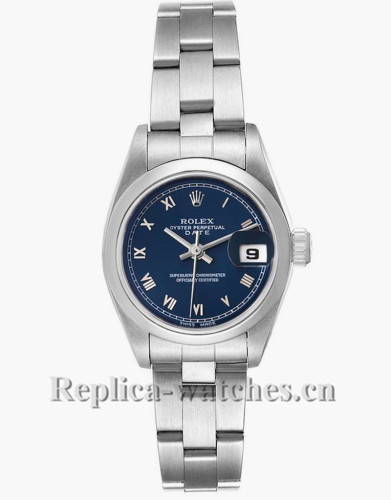 Replica Rolex Date  69160 Blue Dial Oyster Bracelet Steel 26mm Ladies Watch