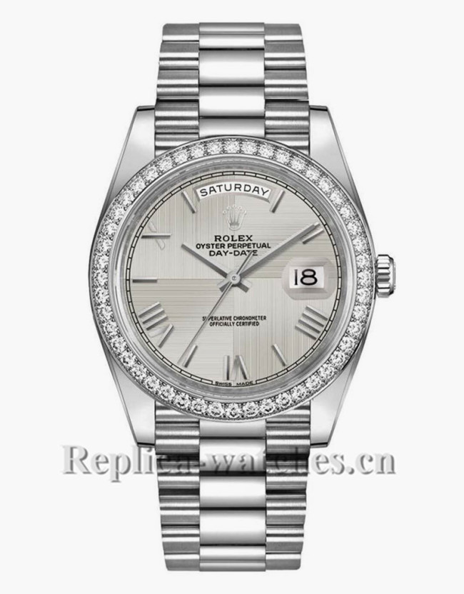 Replica Rolex Day-Date 228349RBR  stainless steel case 40mm Silver dial men's watch