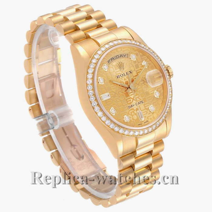 Replica Rolex President Day Date 118348 oyster case 36mm Champagne dial Diamond Mens Watch 