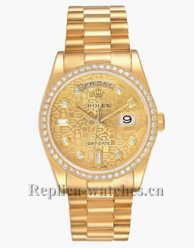 Replica Rolex President Day Date 118348 oyster case 36mm Champagne dial Diamond Mens Watch 