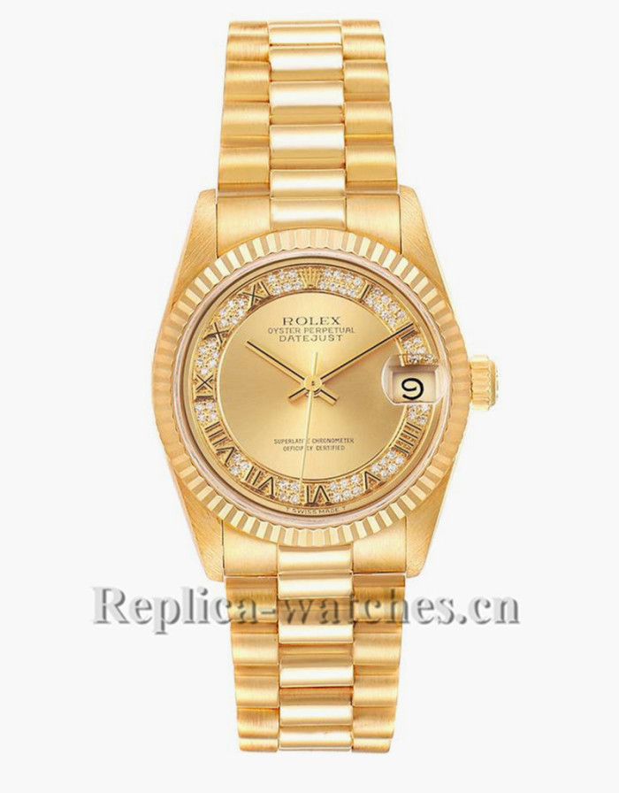 Replica Rolex 68278 Datejust oyster case 31mm champagne dial Diamond Ladies Watch 