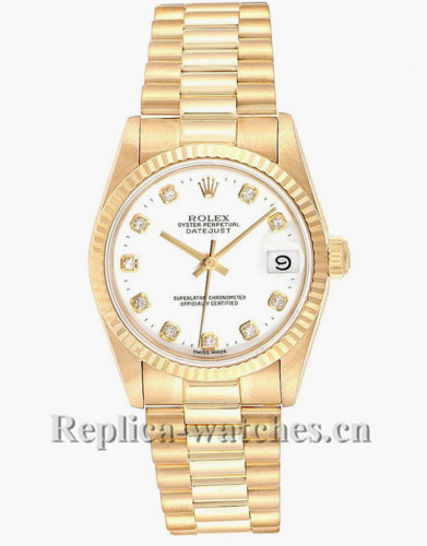 Replica Rolex President Datejust Midsize 68278 oyster case 31mm White dial Diamond Ladies Watch 