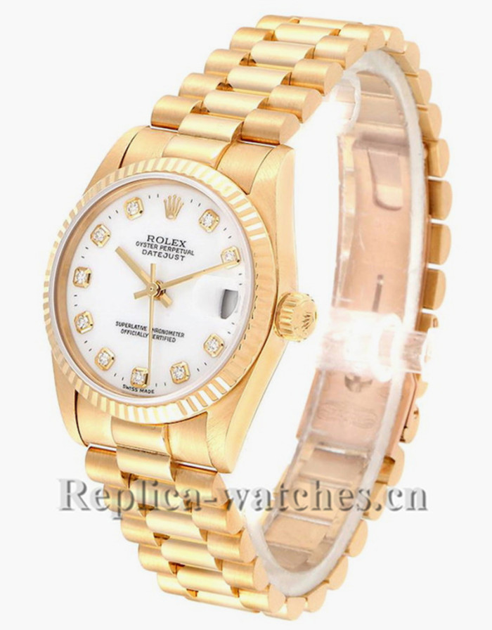 Replica Rolex President Datejust Midsize 68278 oyster case 31mm White dial Diamond Ladies Watch 