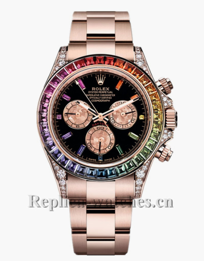 Swiss Rolex Daytona Rainbow Crystals Bezel Black Dial Replica Watch