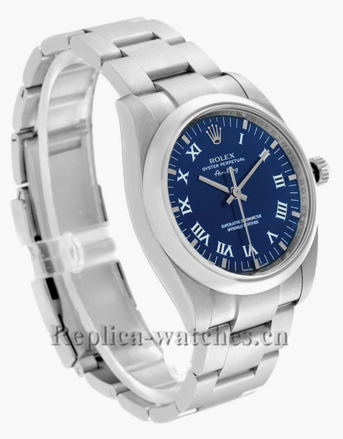 Replica Rolex Air King 114200 Stainless steel case 34mm Blue Roman Dial Automatic Mens Watch