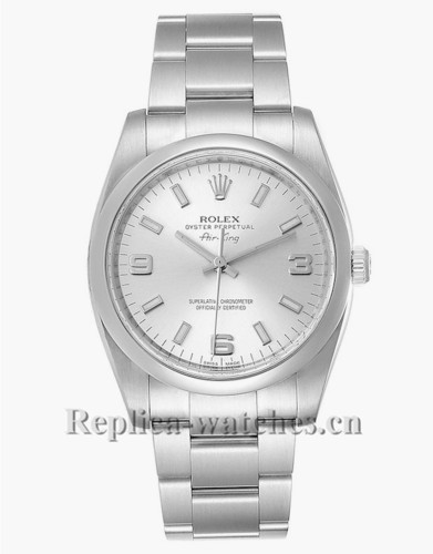 Replica Rolex Air King 114200 Stainless steel case 34mm Silver Dial Smooth Bezel Mens Watch 