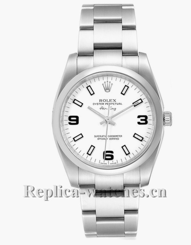 Replica Rolex Air King 114200 Stainless steel case 34mm White Dial Mens Watch 