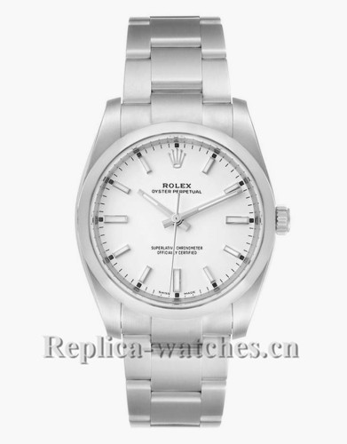 Replica Rolex Oyster Perpetual 114200 Stainless steel case 34mm White Dial Domed Bezel Mens Watch 