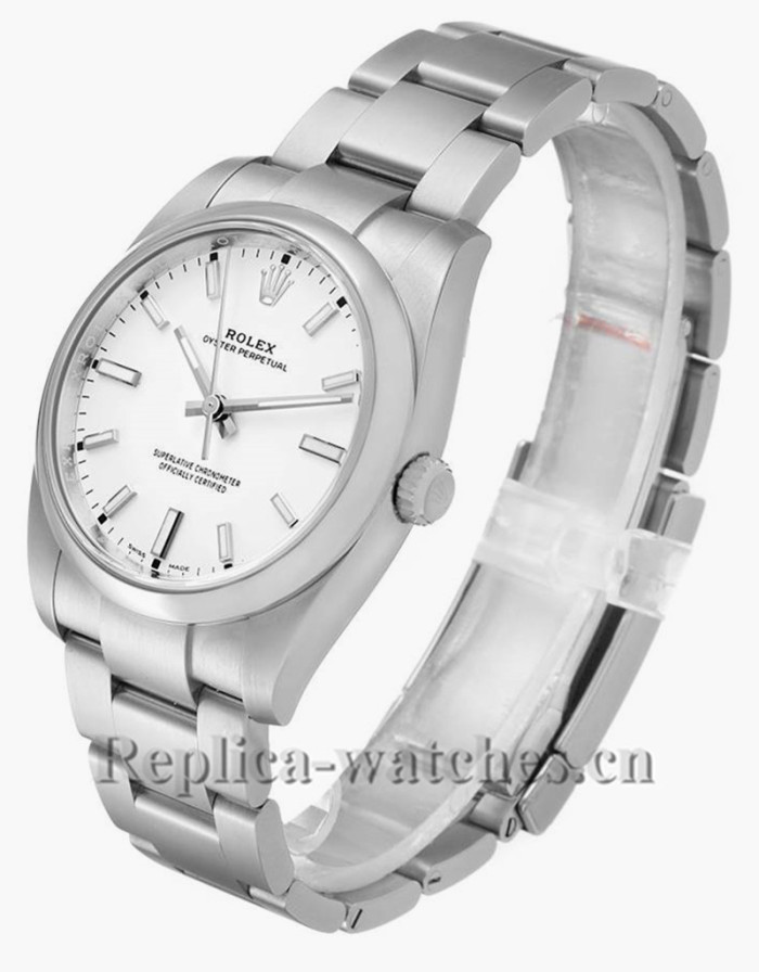 Replica Rolex Oyster Perpetual 114200 Stainless steel case 34mm White Dial Domed Bezel Mens Watch 