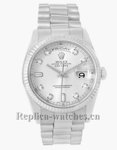 Replica Rolex President Day-Date 118239 Oyster case 36mm Silver dial Diamond Mens Watch 