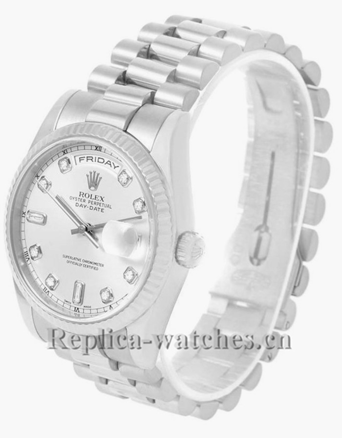 Replica Rolex President Day-Date 118239 Oyster case 36mm Silver dial Diamond Mens Watch 