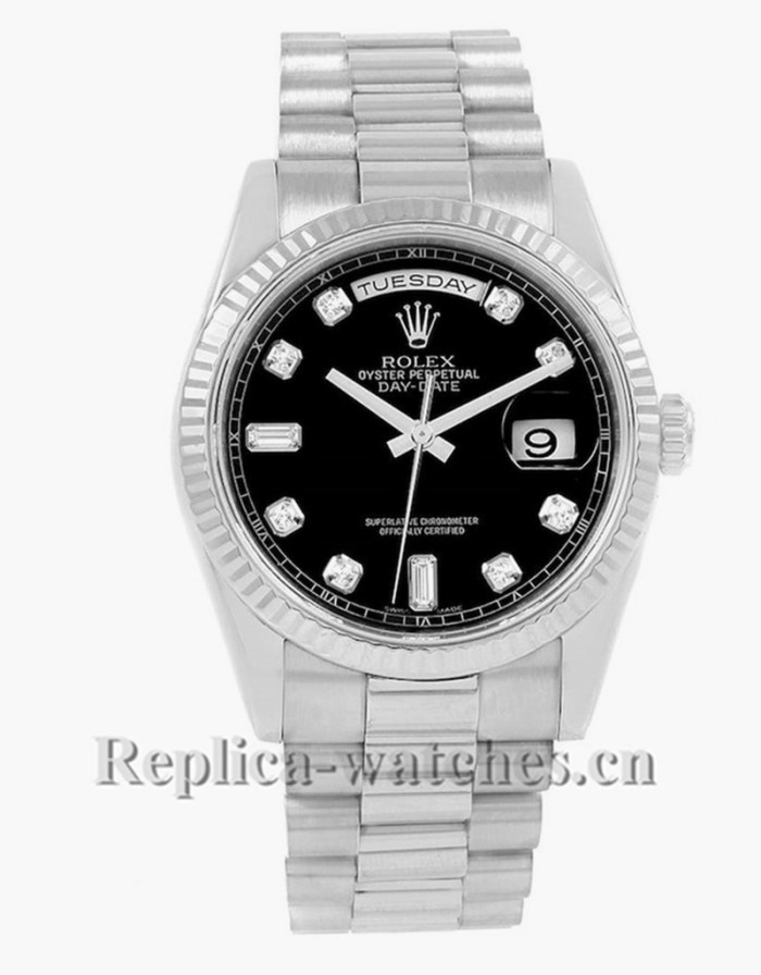 Replica Rolex President Day-Date 118239  Oyster case 36mm Black dial Diamond Mens Watch 
