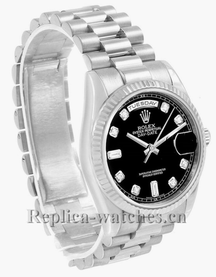 Replica Rolex President Day-Date 118239  Oyster case 36mm Black dial Diamond Mens Watch 