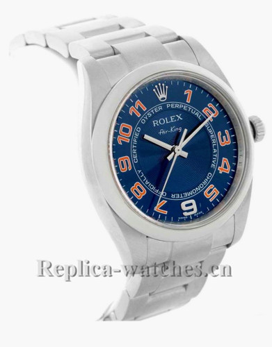 Replica Rolex Air King 114200 Stainless steel case 34mm Blue Concentric Dial Mens Watch 