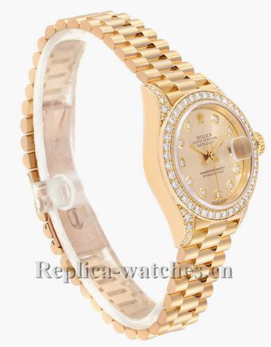 Replica Rolex President Datejust 69158 Oyster case 26mm Pink dial Diamond Ladies Watch