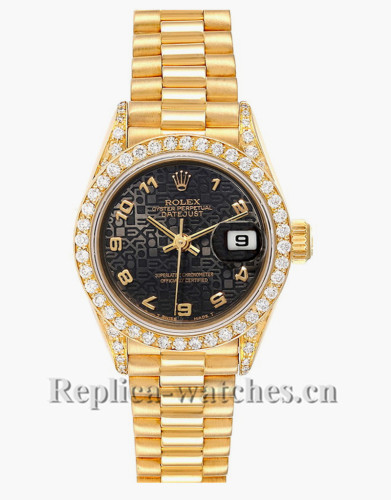 Replica Rolex President Datejust 69038 Black Dial oyster case 26mm Diamond Ladies Watch