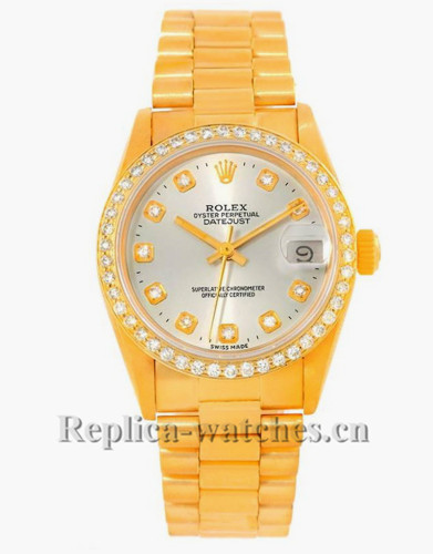 Replica Rolex President Datejust 68278  oyster case 31mm Silver dial Diamond Ladies Watch 
