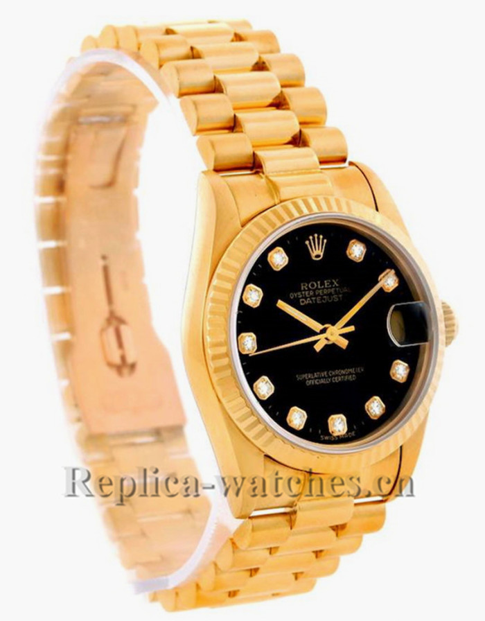 Replica Rolex President Datejust 68278 oyster case 31mm Black dial Diamond Ladies Watch 