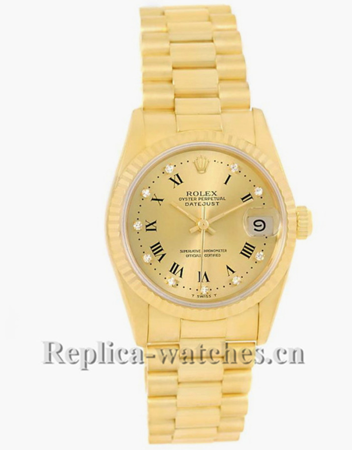 Replica Rolex President Datejust 68278 oyster case 31mm Champagne dial Diamond Ladies Watch