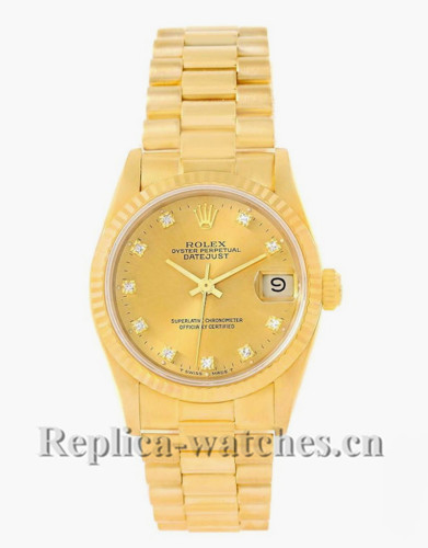 Replica Rolex President Datejust  68278 oyster case 31mm Diamond Champagne dial Ladies Watch 
