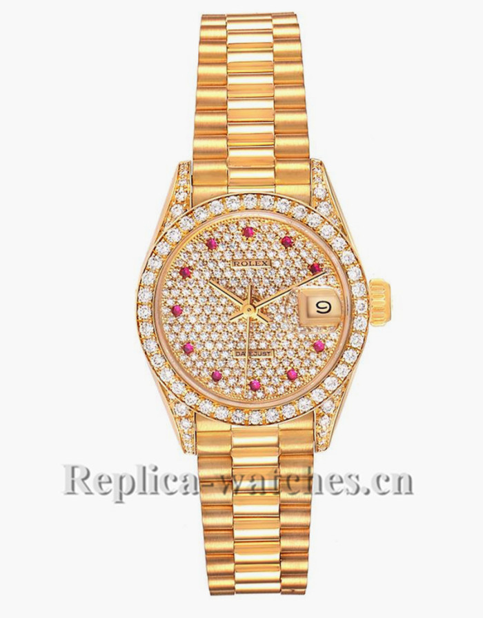 Replica Rolex President Datejust 69158 oyster case 26mm Pave diamond dial  Ladies Watch 