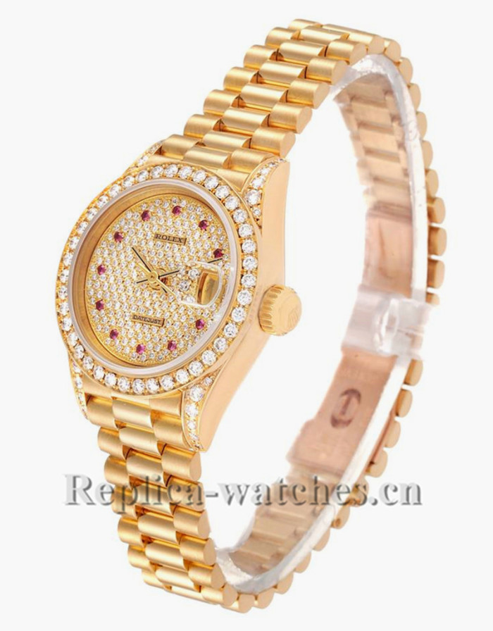 Replica Rolex President Datejust 69158 oyster case 26mm Pave diamond dial  Ladies Watch 