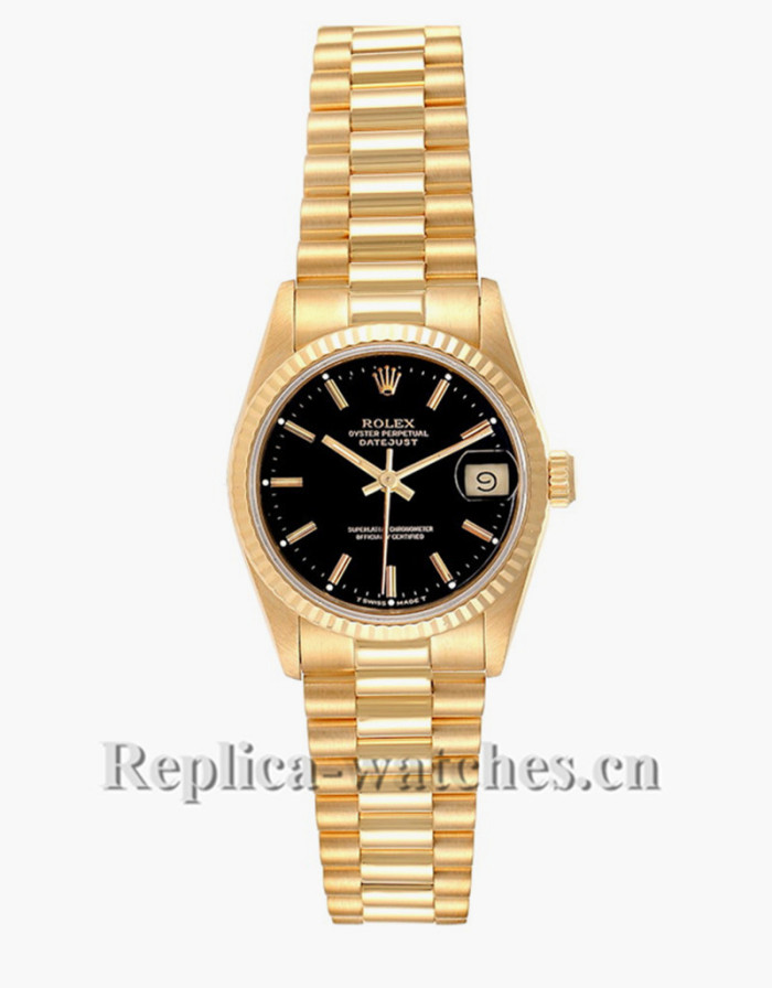 Replica Rolex President Datejust 68278 oyster case 31mm Black Dial Ladies Watch 