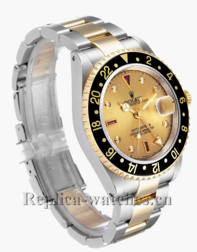 Replica Rolex GMT Master II 16713 Stainless steel case 40mm Champagne serti dial Mens Watch